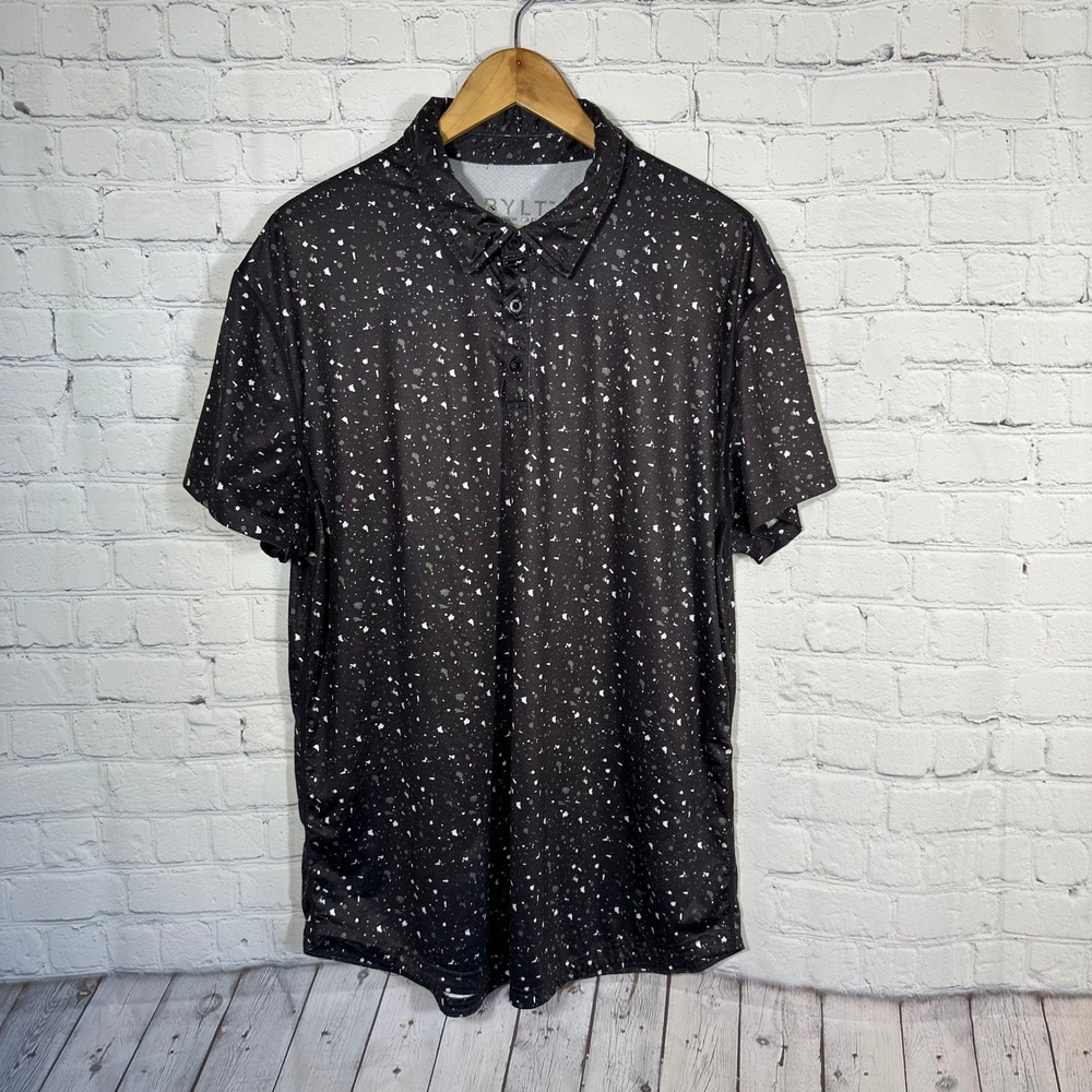 BYLT Premium Basics Performance Polo Mens Large Black White Splatter Golf‎ Shirt